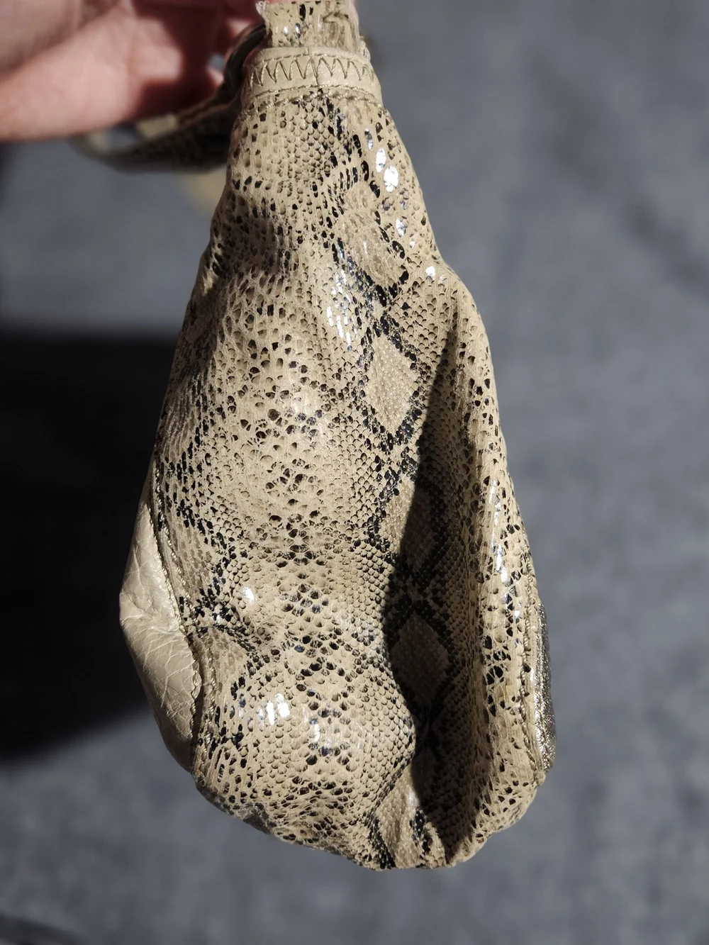 The Sak Metallic Taupe and Cream Leather Shoulder Bag
